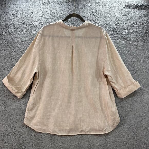 Chico's Size 3 100% Linen Beige Button Up Top Summer Casual Classic Vacation - Picture 7 of 8